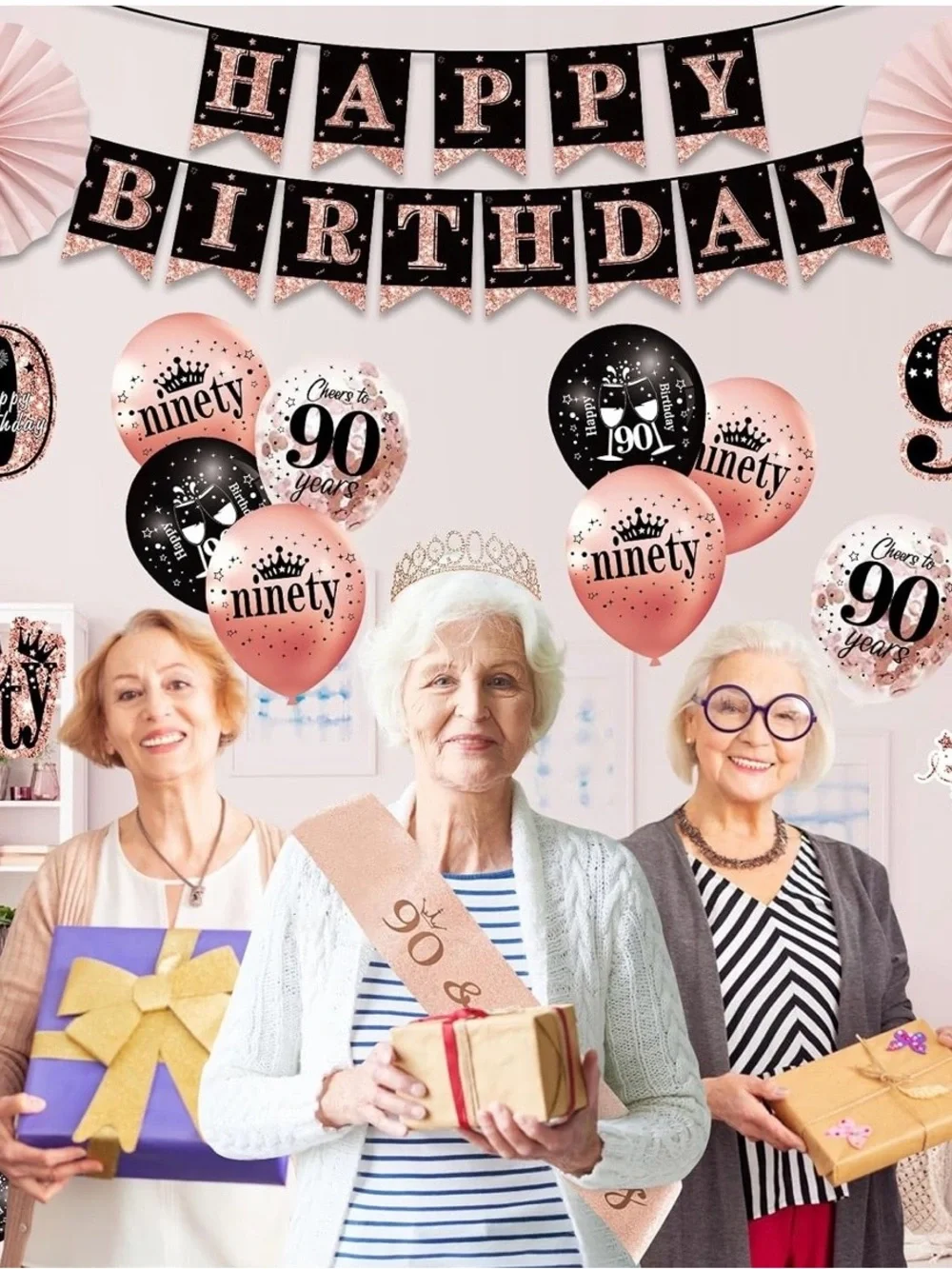 90 & Fabulous Rose Gold Birthday Party Decor Set by